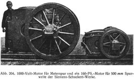 Abb. 204. 1000-Volt-Motor für Meterspur und ein 160-PS.-Motor für 500 mm Spurweite der Siemens-Schuckert-Werke.