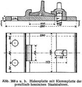 Abb. 368 a u. b. Hakenplatte mit Klemmplatte der preußisch-hessischen Staatsbahnen.